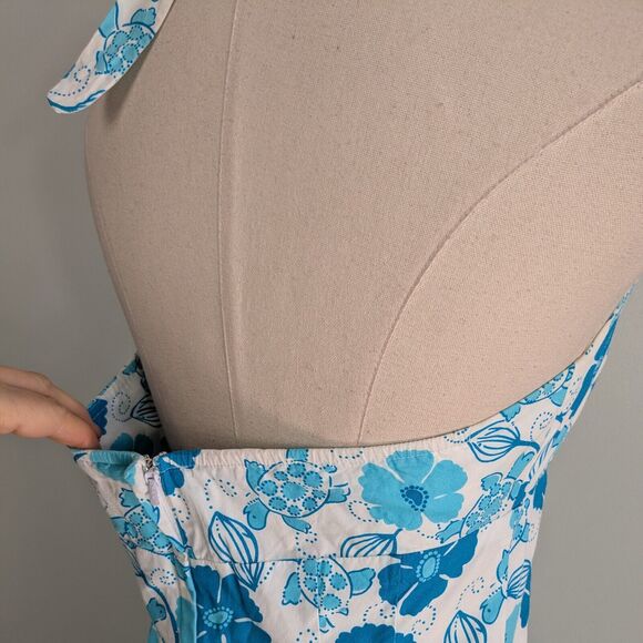 Vintage Lilly Pulitzer Dress Halter Mini 90S Y2K Tropical Floral Turtle Blue 8 - Picture 7 of 11